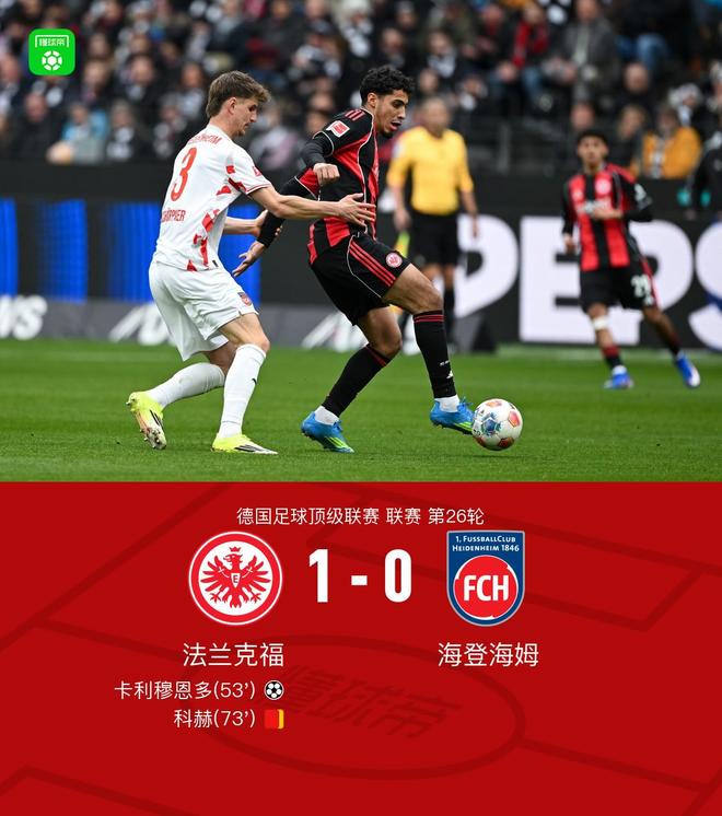 法蘭克福1-0海登海姆，卡利穆恩多破門，科赫染紅
