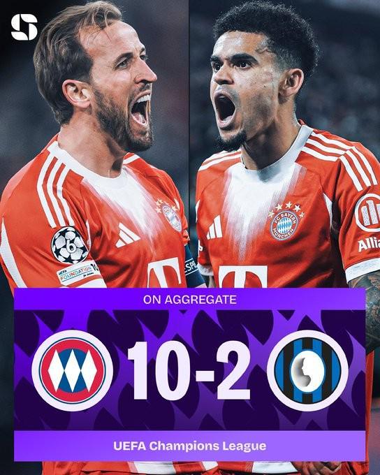 火力十足，拜仁隊史第三次以8球及以上優(yōu)勢在歐冠淘汰賽晉級