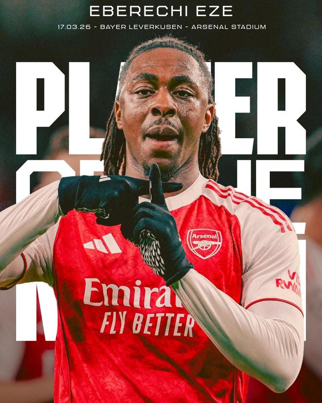 世界波破門，阿森納官方：埃澤當選對陣勒沃庫森一役隊內(nèi)最佳