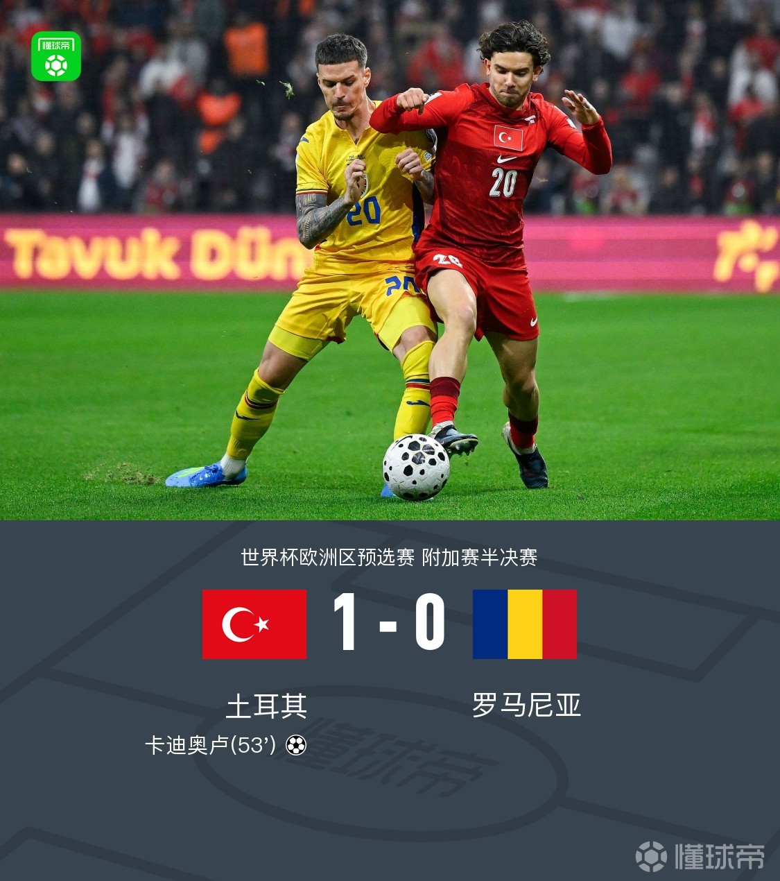 土耳其1-0羅馬尼亞，居萊爾助攻，卡迪奧盧破門