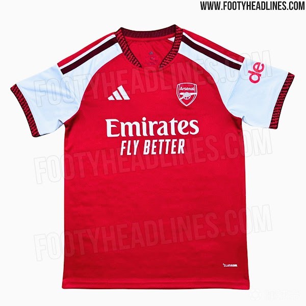 阿森納新賽季主場球衣曝光：融入酒紅色元素，領(lǐng)口閃電切割設(shè)計