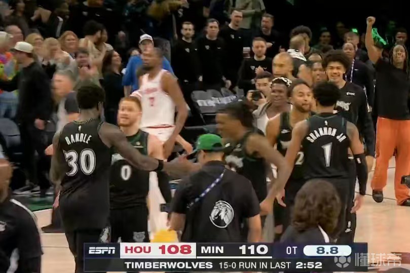跌宕起伏，火箭加時13-0一度占優(yōu)，森林狼15-0逆轉創(chuàng)歷史紀錄
